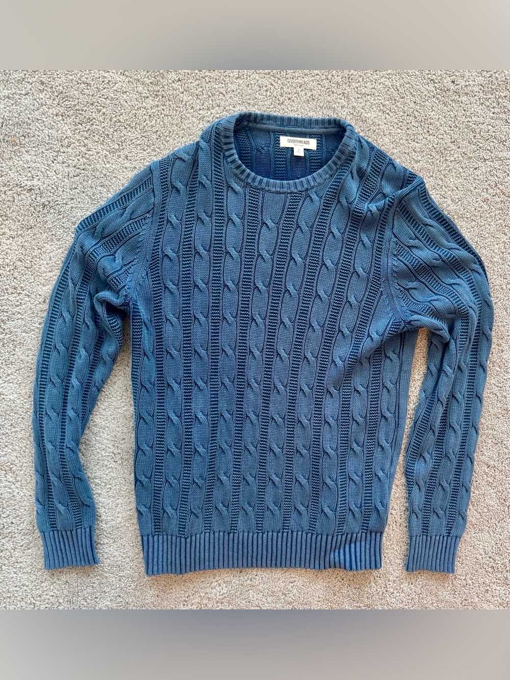 Goodthreads Mens Medium Blue Cable Knit Sweater. 100% Cotton. Gently Used